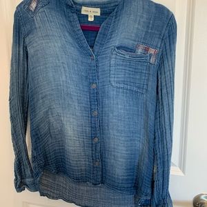 Anthropologie blue fake denim button up